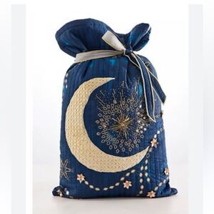 Free People FP One Perfect Present Gift Sack Blue Crescent Embroidered